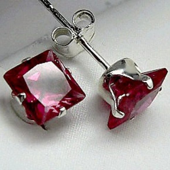 1.0 ctw Princess solitaire ruby earrings - Picture 5 of 5